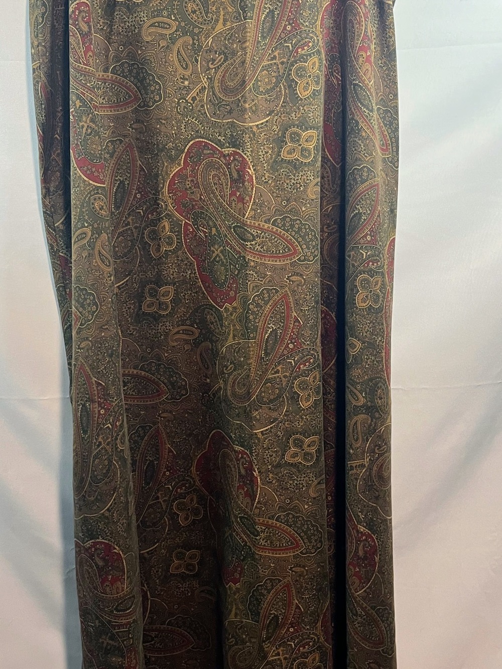Ralph Lauren Olive Paisley Maxi Skirt with Burgundy Accents